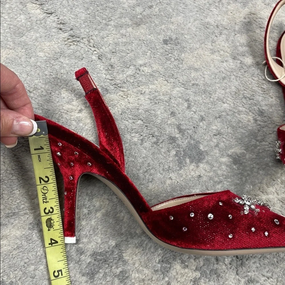 NIB Attico Red Velvet Mara Slingback Pumps Crystal Star Snowflake Sz 36